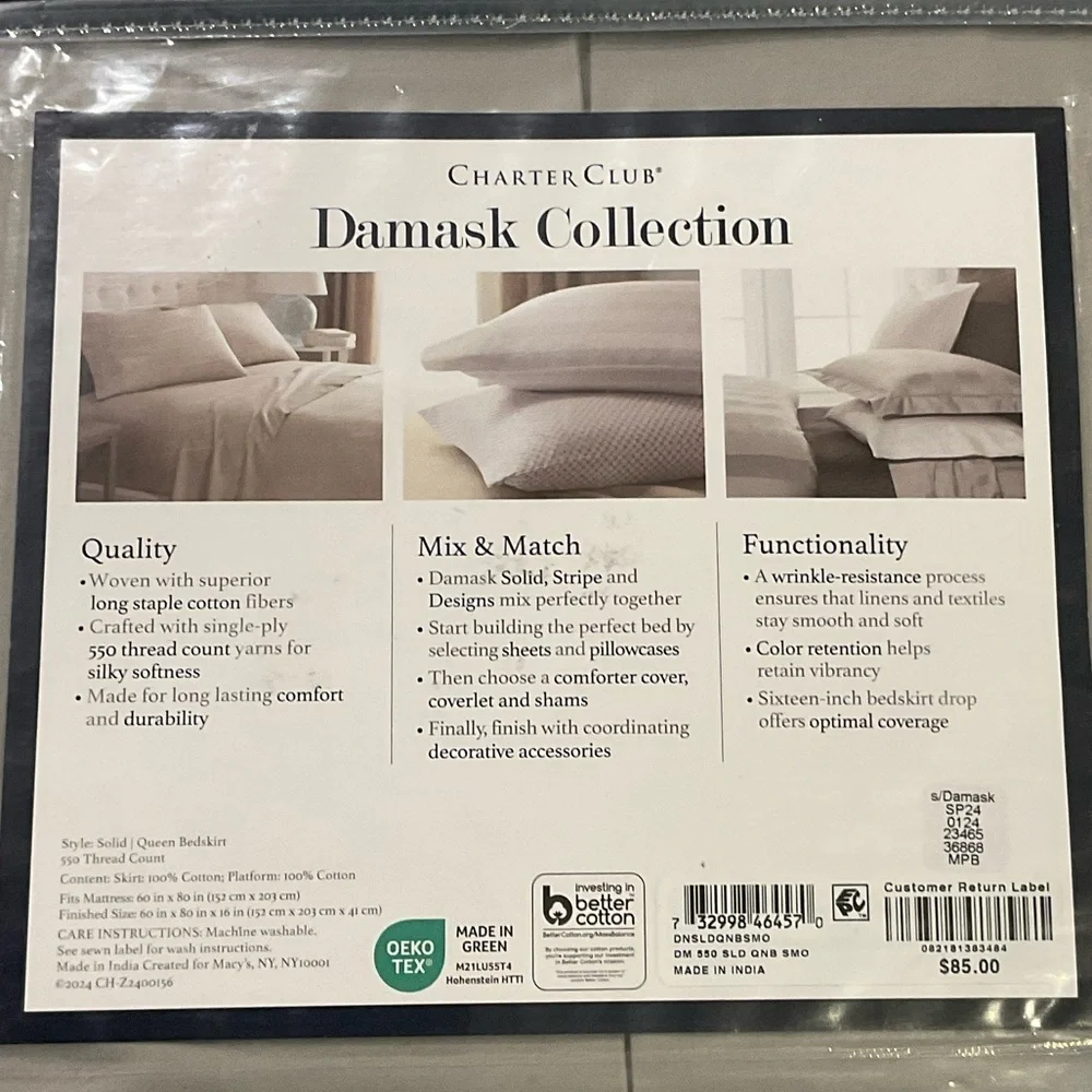 Charter Club Damask Solid Bedskirt - White and Gray